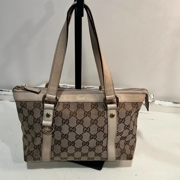 Gucci Handbags - GUCCI ABBEY Canvas Leather Monogram Cream Tan Handbag GG